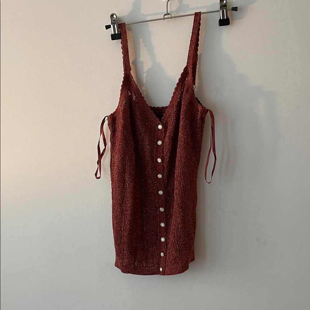 White House Black Market Lace-Trim Button Front Camisole in Deep Wine